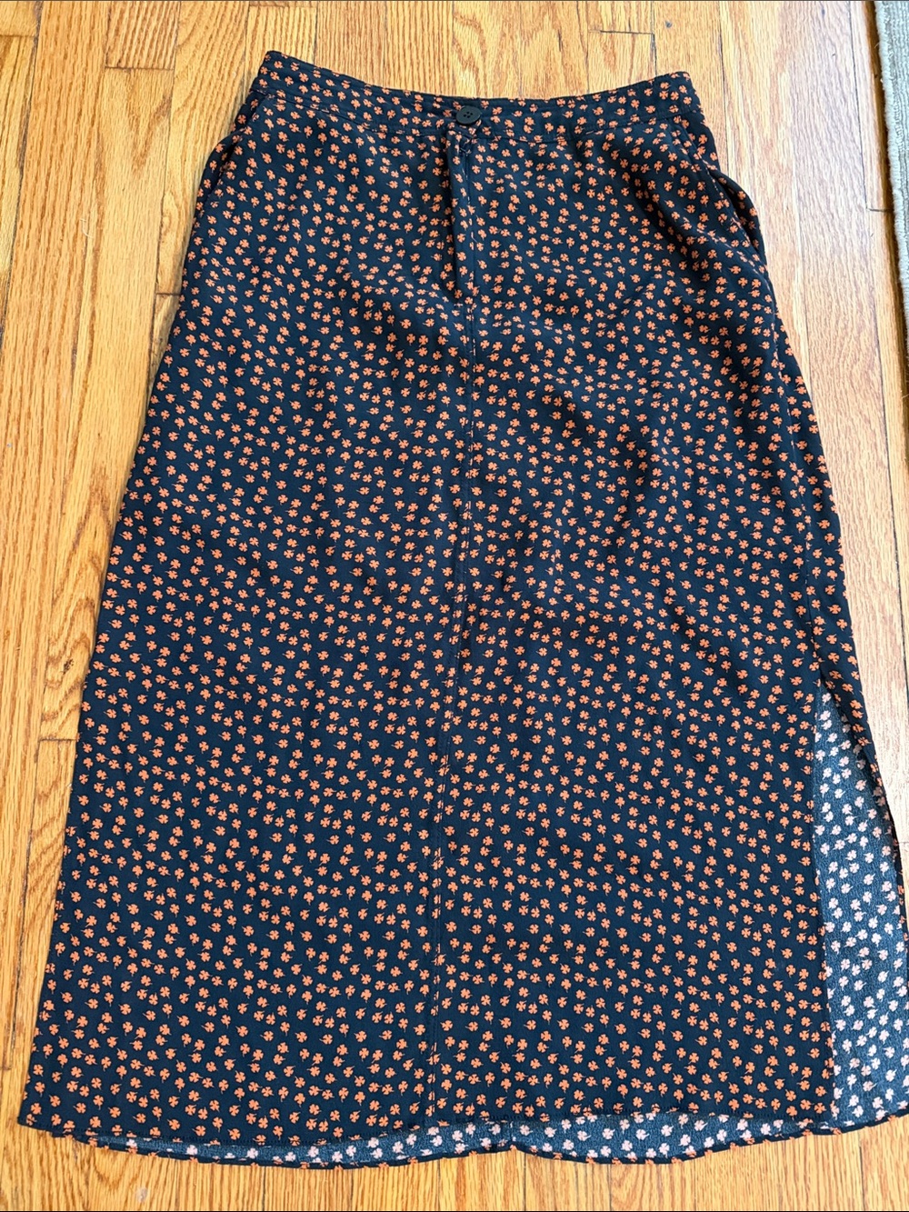 Whistles Black Midi Skirt with Orange Floral Print